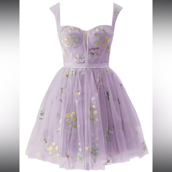 Lavender Blue Floral Embroidery Tulle Formal Dress Mini Length Homecoming 18 - Picture 12 of 13